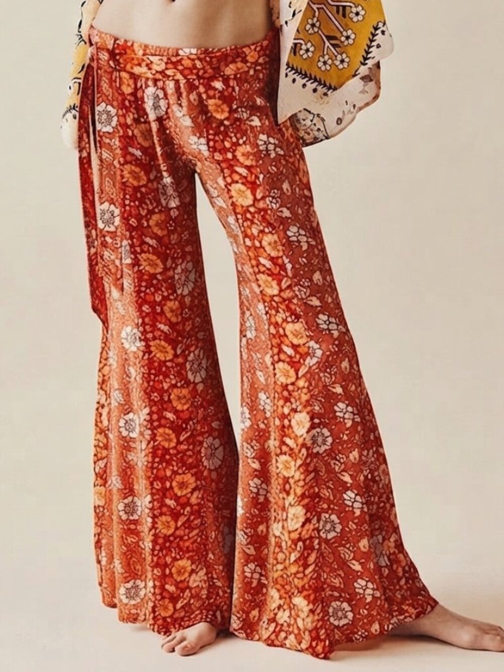 Free People Orange Rust Bali Sultry Boho Flare Pants Size XS 57015